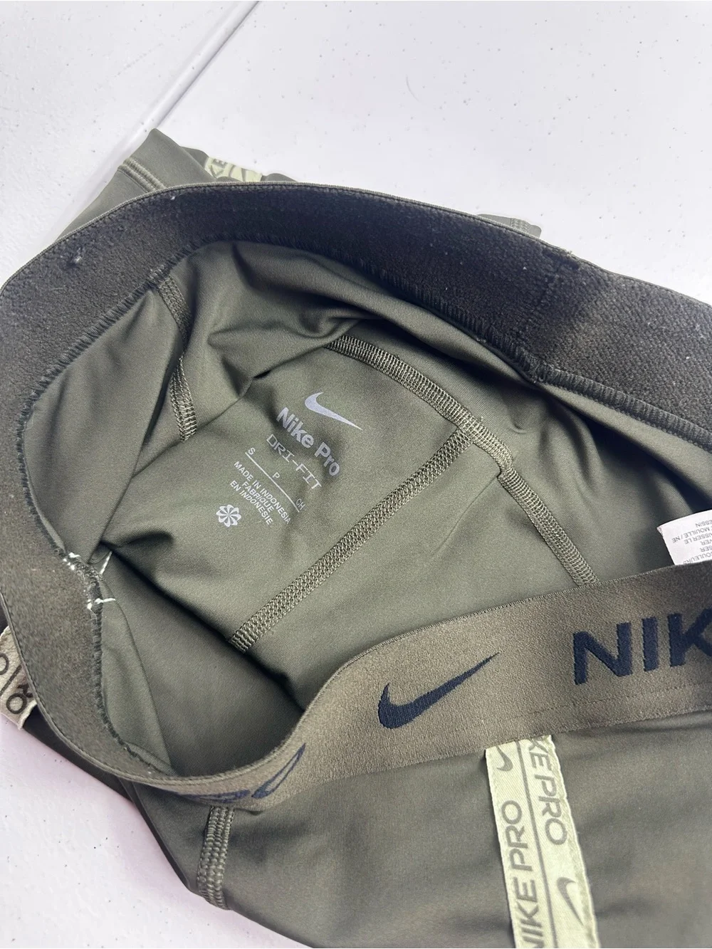 Nike Pro Olive Green Athletic Compression Shorts with Lime Trim